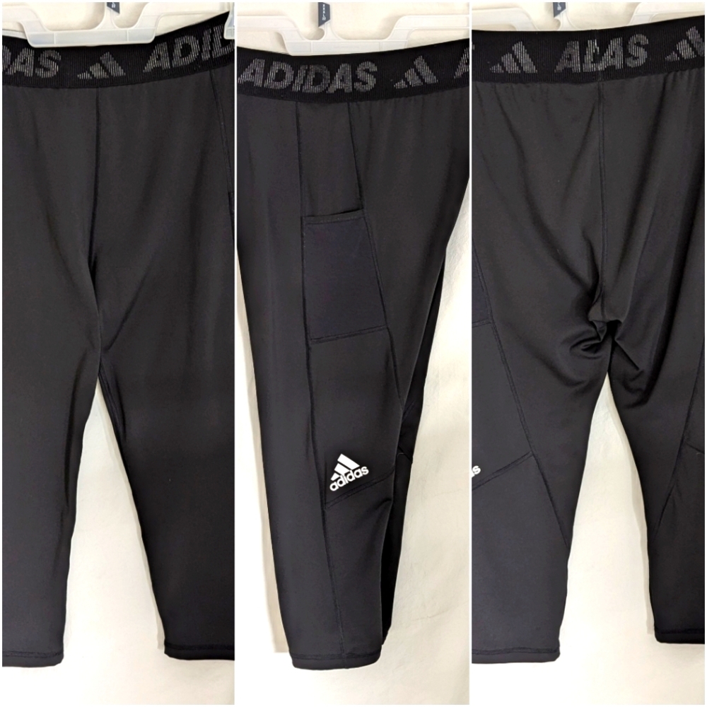Adidas tech fit athletic Black cropped pants sz L Pockets Logo Waistband